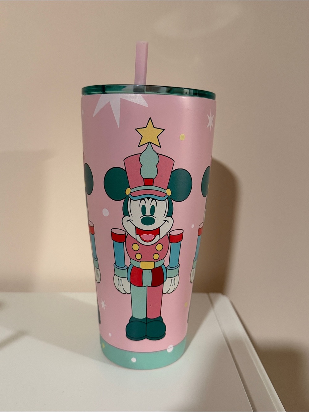 Pink Minnie Mouse Nutcracker Tumbler with Straw